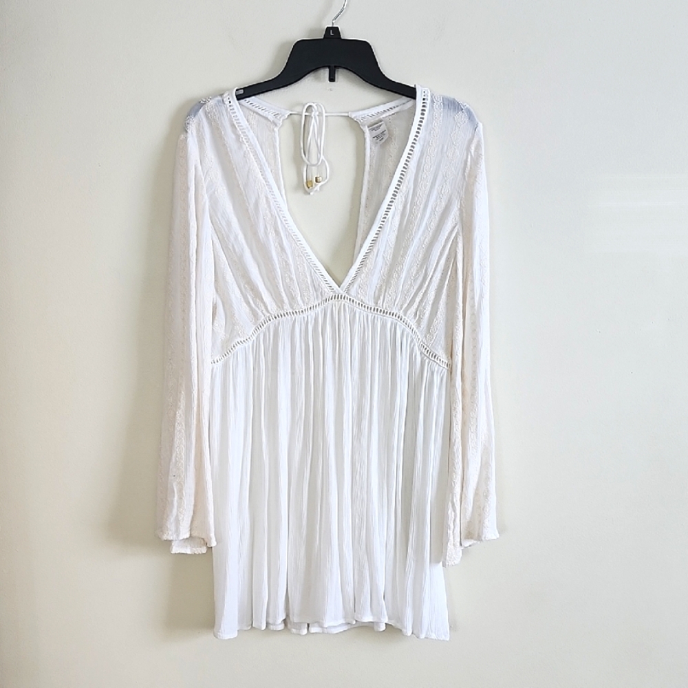L*Space White Long Sleeve V-Neck Dress Flare Sleeve Beach Fairy Travel Medium